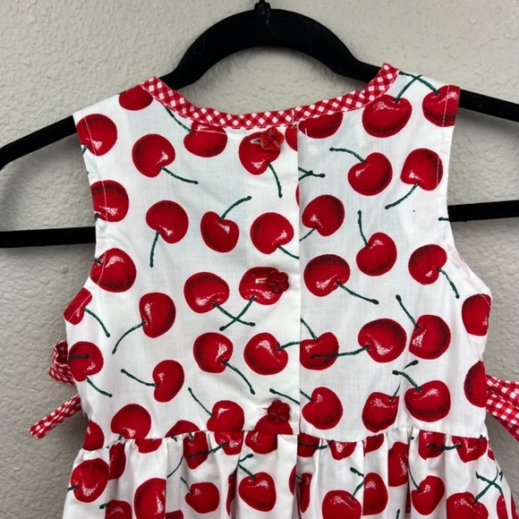 Rachel's Kids Girl's Cherry Dress with Gingham Trim and Side Ties Sz 6X - Picture 6 of 6